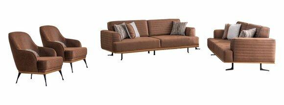 Hochwertiges Braune 4 tlg Polstermöbel Set Dreisitzer-Sofas und Sessel