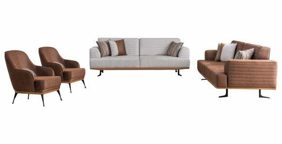 Sofagarnitur für Wohnzimmer 4 Teile in modernem Stil Neu in Textilmaterial