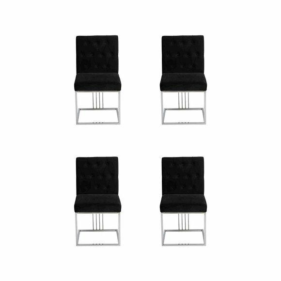 Schwarzer 4x Stühle Lehnstuhl Designer Esszimmer Möbel Essstühle Edelstahlstuhl
