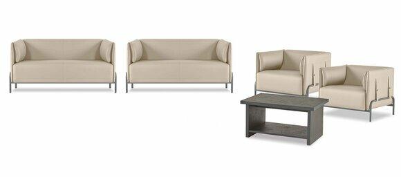 Hellbeige Arbeitszimmer Möbel Designer 2x Zweisitzer Luxus Sessel Tisch