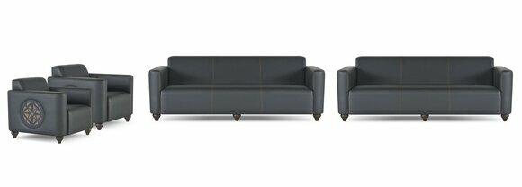 Arbeitszimmer-Set 4tlg 2x 3-SItzer 2x Sessel Schwarz Einfarbig Modern