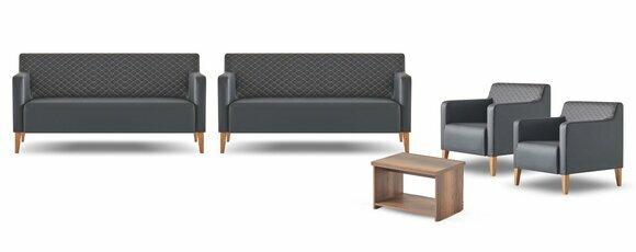 Arbeitszimmer-Set 5tlg Schwarz 2x 3-Sitzer 2x Sessel Braun Couchtisch