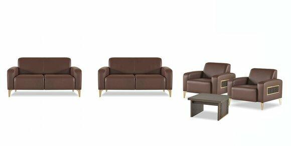 Arbeitszimmer-Set 5tlg 2x 2-Sitzer 2x Sessel Couchtisch Wohnzimmer Braun