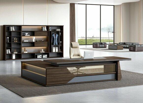 Braunes Komplettbüro Robuster Ecktisch Moderner Büroschrank 2tlg Set