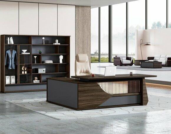 Braun-Graues Komplettbürro Designer Arbeitstisch Luxuriöser Büroschrank