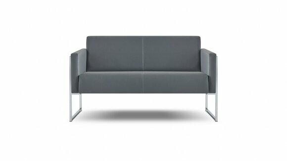 Sofa 2-Sitzer Grau Arbeitszimmer Einfarbig Wohnzimmer Modern Design Stil