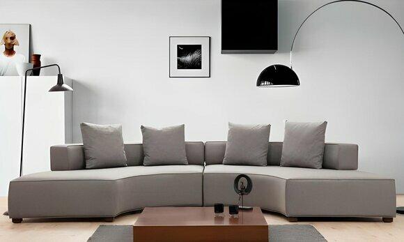 Ecksofa U-Form Modern Design Textil Material Weiß Einfarbig Textil Holz