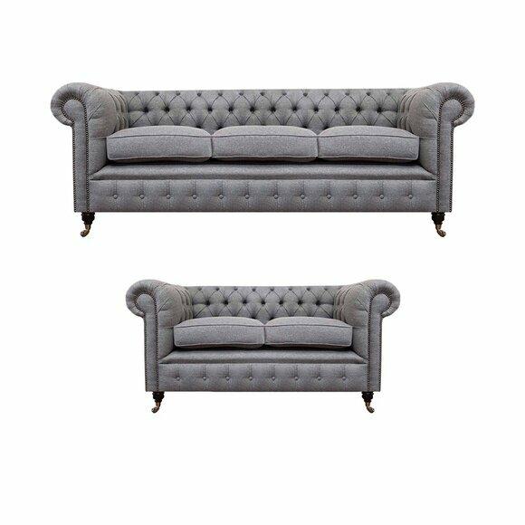 Chesterfield Design Luxus Polster Sofa Couch Sitz Garnitur Textil Sofagarnitur