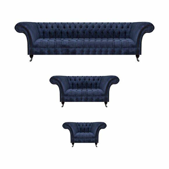 Wohnzimmer Blaue Chesterfield Couchen Designer Sitzmöbel Sofagarnitur