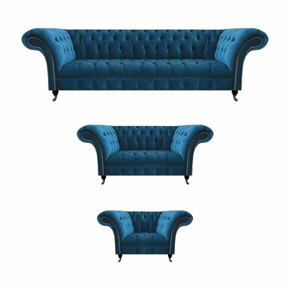 Moderne Blaue Chesterfield Polster Sitzmöbel Luxuriöser 4-Sitzer Sessel