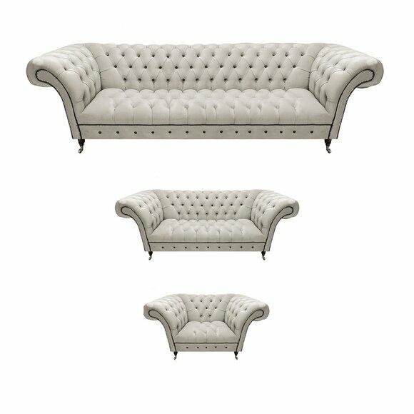 Weiße Chesterfield Garnitur Polstercouchen Designer Sofagarnitur 3tlg