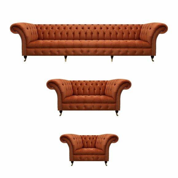 Braune Chesterfield Polstergarnitur Designer Komplette Couchen 3tlg Set