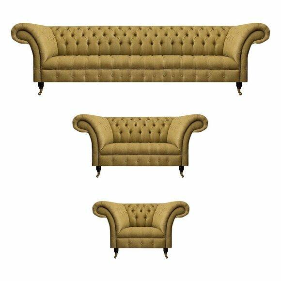 Gelbe Chesterfield Sofagarnitur Wohnzimmer 4-Sitzer Zweisitzer Sessel