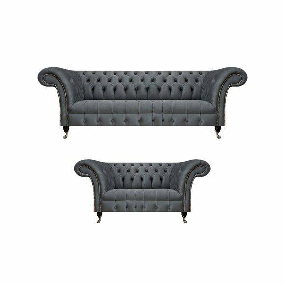 Graue Chesterfield Couchen Designer Dreisitzer Luxuriöser Zweisitzer