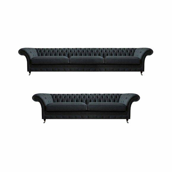 Schwarze Chesterfield Couchgarnitur Modernes Komplettes Textil Sitzset