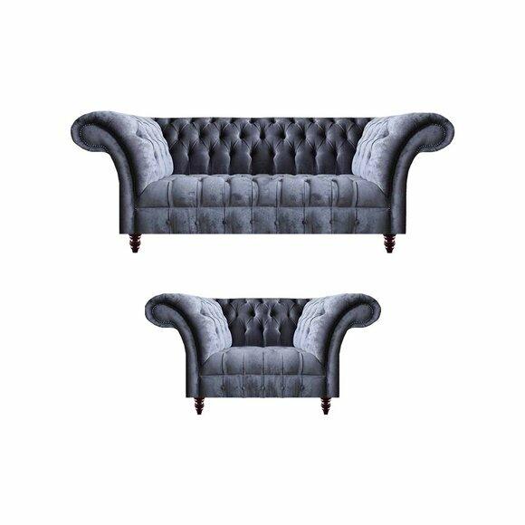 Moderne Graue Chesterfield Möbel Wohnzimmer Einrichtung 2x Edle Sofas
