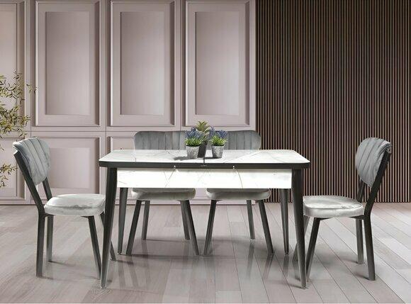 Schicker Weiß-Schwarzer Esszimmer Tisch Luxuriöse Ausziehbare Tischplatte