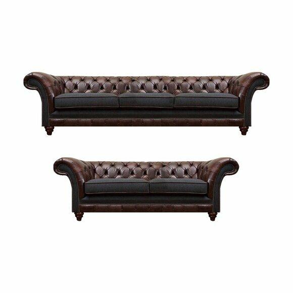 Chesterfield Braun-Graue Wohnzimmer Couchgarnitur Moderne Sofas 2tlg