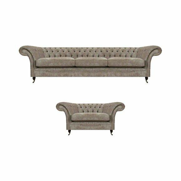 Luxuriöse Graue Chesterfield Sitzcouchen Moderner Textil Sessel 2tlg Set