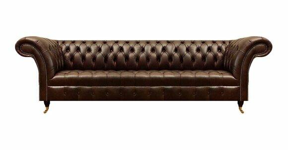 Chesterfield Brauner Leder Viersitzer Designer Wohnzimmer Ledercouch