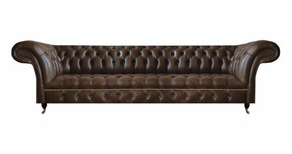 Braunes Ledersofa Chesterfield 4-Sitzer Couch Moderne Leder Sitzmöbel