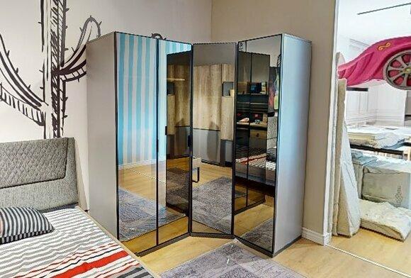 Grauer Eckschrank Designer Kleiderschrank Kinderzimmer Luxus Holz Möbel