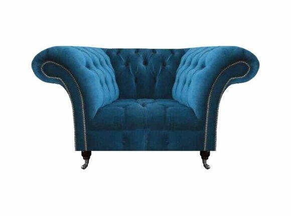 Hellblauer Chesterfield Sessel Designer Wohnzimmer Sitzmöbel Stoffsessel