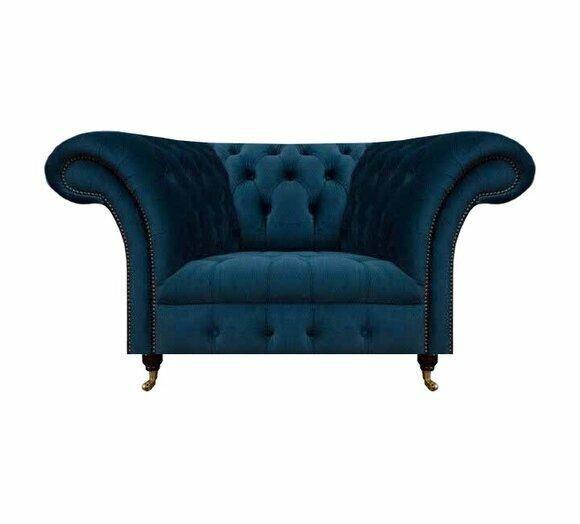 Dunkelblauer Chesterfield Einsitzer Wohnzimmer Polster Designer Sessel