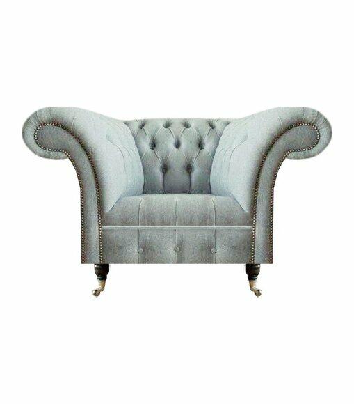 Chesterfield Hellgrauer Sessel Moderne Wohnzimmer Polster Sitzmöbel