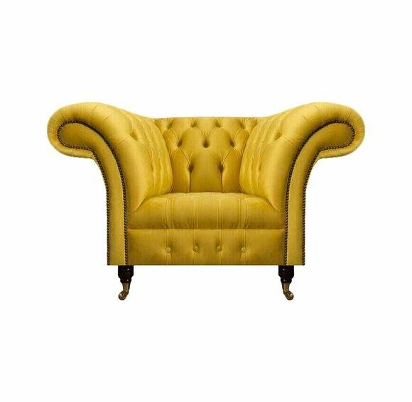 Gelber Chesterfield Einsitzer Moderner Textilsessel Wohnzimmer Möbel