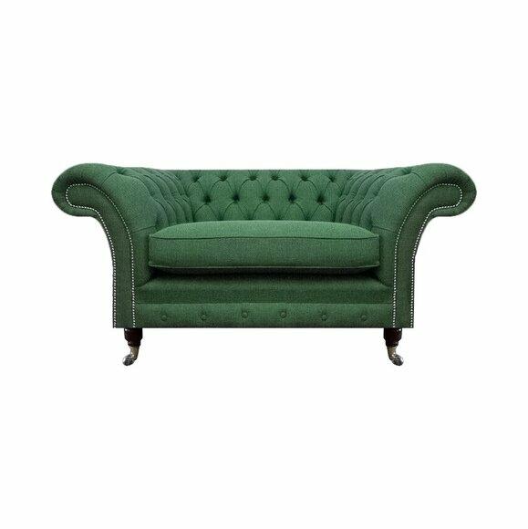 Eleganter Chesterfield Grüner Sessel Wohnzimmer Textil Edler Einsitzer