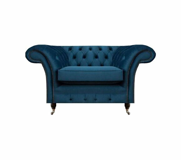 Blauer Wohnzimmer Chesterfield Textilsessel Stoffmöbel Luxus Einsitzer