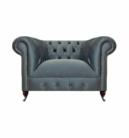 Chesterfield Grauer Stoffsessel Wohnzimmer Textil Einsitzer Edler Sessel