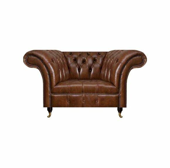 Chesterfield Brauner Ledersessel Wohnzimmer Kunstleder Einsitzer Möbel