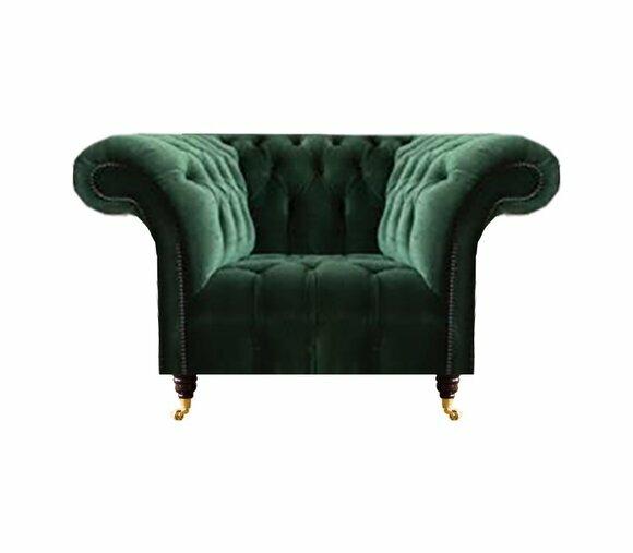 Chesterfield Grüner Sessel Textilsessel Stoffsitzer Wohnzimmer Möbel