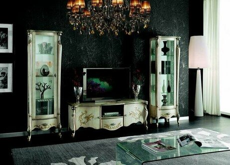 Schicke Set Garnitur 3tlg Rtv mit 2x Vitrine Italienische Möbel Klassische Stil