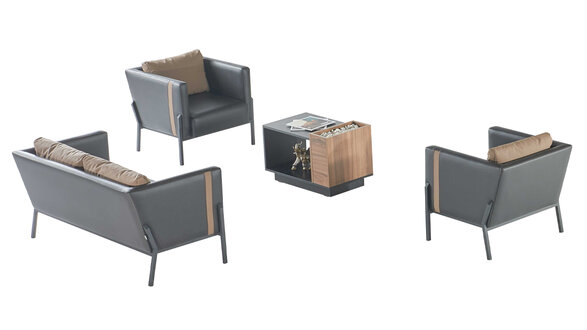 Arbeitszimmer Leder Sitzmöbel Designer 2-Sitzer 2x Lehnsessel Couchtisch