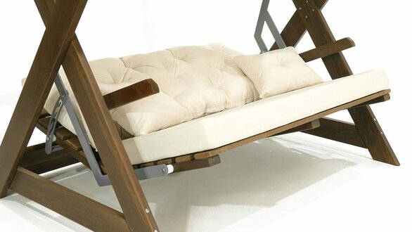 Dunkelbraune Gartenschaukel Luxuriöse Outdoor Polster Moderne Holz Möbel