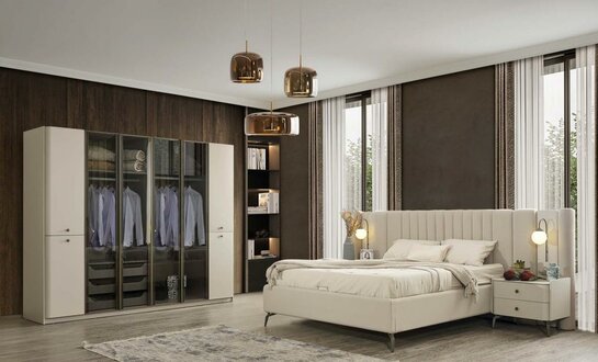 Moderne Schlafzimmer Möbel Designer Schlafbett Holz 2x Nachttische 4tlg