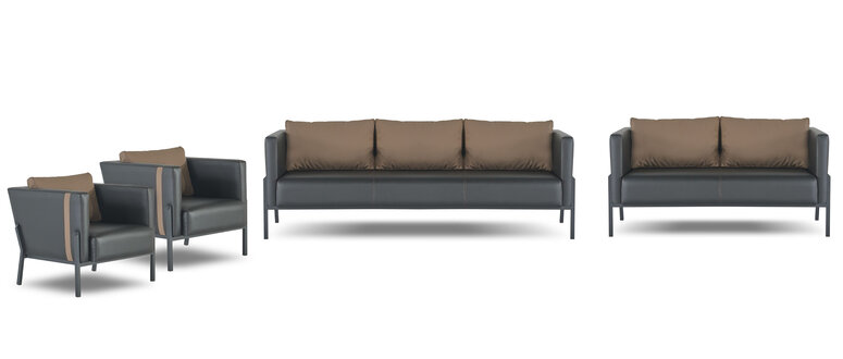 Arbeitszimmer Designer Sitzmöbel Luxuriöser 3-Sitzer 2x Sessel Zweisitzer