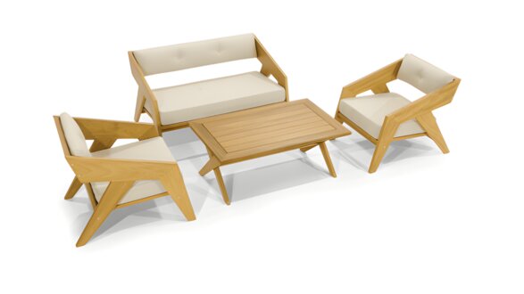 Hellbraune Outdoor Sitzmöbel Luxuriöser Couchtisch 2x Sessel 2-Sitzer