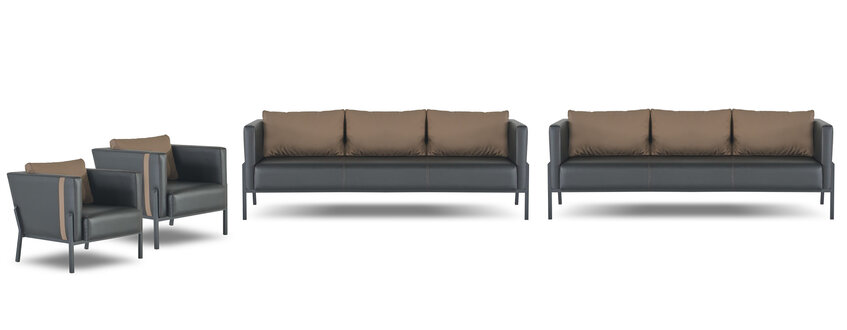 Designer Büromöbel Luxuriöse 2x 3-Sitzer Edle 2x Ledersessel 4tlg Set