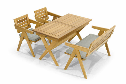 Braune Terrassenmöbel Outdoor Sitzmöbel 2x Stühle Esstisch Holz Bank