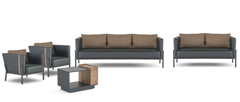 Luxuriöse Arbeitszimmer Sitzmöbel 3-Sitzer Zweisitzer 2x Polstersessel