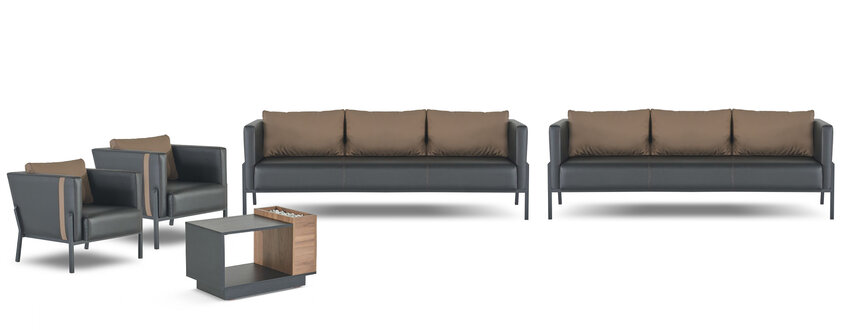 Schwarze Arbeitszimmer Designer Sitzmöbel Luxus 3 Sitzer Couchtisch 5tlg