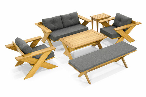 Stilvolle Garten Sitzmöbel Edle Sitzbank 2x Sessel Beistelltisch 6tlg