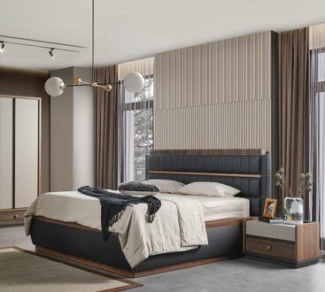 Grau-Weiße Schlafzimmer Möbel Designer Bett Edle Holz Nachttische 3tlg