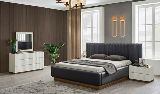 Schwarz-Weiße Komplette Schlafzimmer Garnitur Edles Bett 2x Nachttische