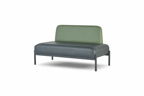 Couch Flur Diele Art Deco 2-Sitzer Sofa Leder Schwarz Grün Edelstahl