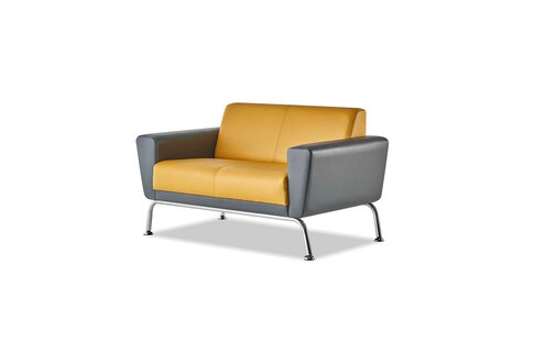 Couch 2-Sitzer Sofa Gelb Grau Ledersofa Modern Zweisitzig Leder Edelstahl